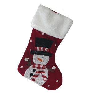 BOTA ROJA DE TERCIOPELO MUÑECO NIEVE