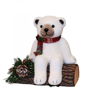 OSO POLAR SENTADO EN UN TRONCO 23 CM