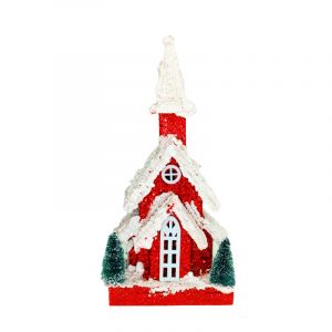 IGLESIA ROJA C/LUZ 19X40CM
